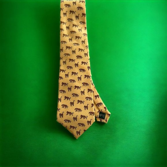 Ralph Lauren Yellow Silk Necktie Bengals Tigers Tie Hand Finished in USA - Picture 3 of 4